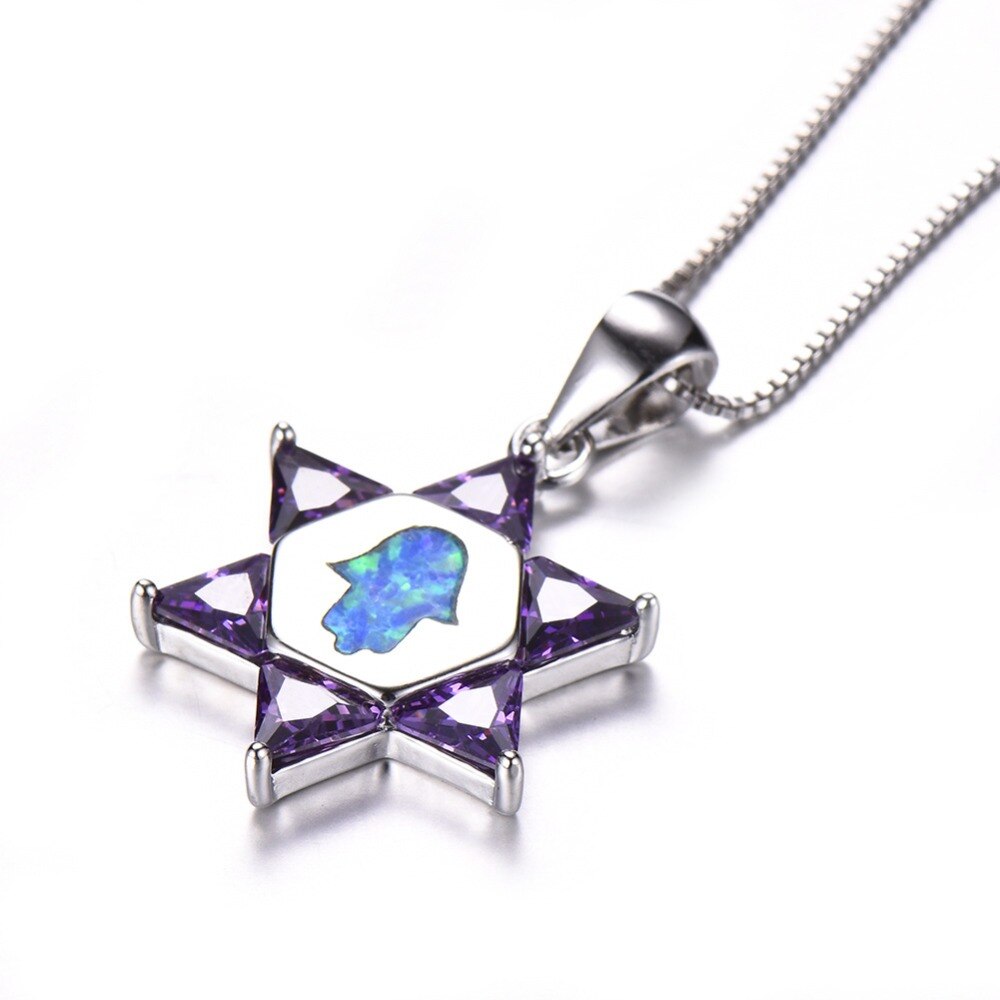 Commercio all'ingrosso Reale 925 Sterling Silver Collane Bianco Opale di Fuoco Blu di Fatima A Mano Collane Con Pendente Dei Monili Delle Donne