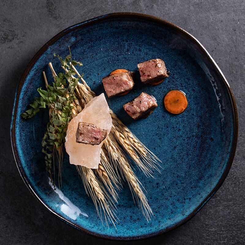 Popxstar  1PC Ceramic Dinner Plates for Home Pleated Texture Design Western Plates Japanese Style Dishes Good Looking Tableware main image 1