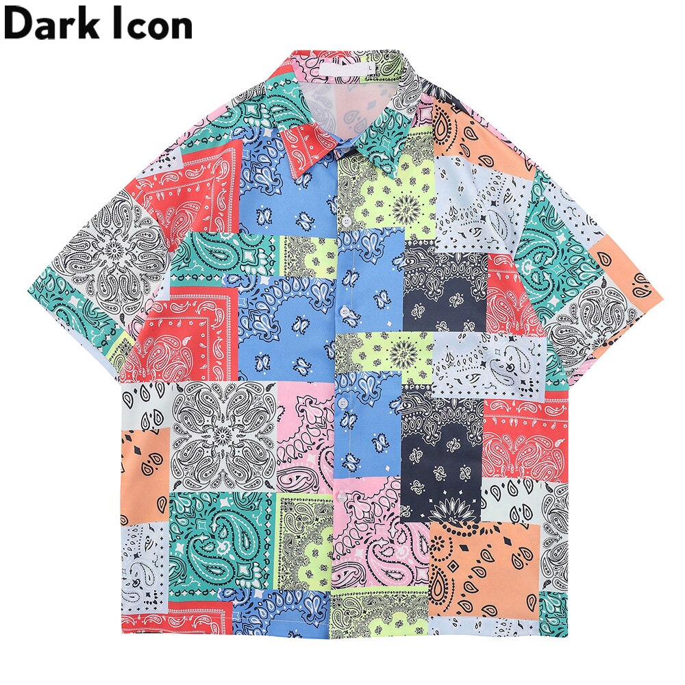 Dark Icoon Bandana Volledige Gedrukt Mannen Shirt Korte Mouw Paisley Shirts Voor Mannen Mannelijke Top