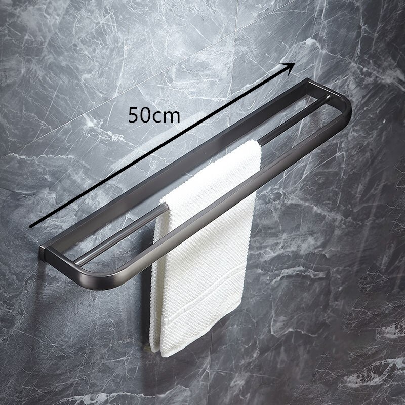 Messing Badkamer Plank Gunmetal Muur Handdoek Plank Messing Wc Handdoek Bar Nordic Driehoek Mand Toiletborstel Hardware Set: 50cm double bar