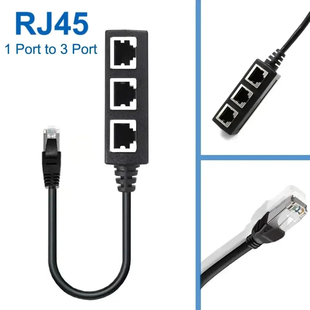 RJ45 Ethernet-kabelsplitter Netwerkadapter, Ethernet-splitter 1 tot 3-kabel Geschikte Super LAN Ethernet-connectoradapter Cat 6
