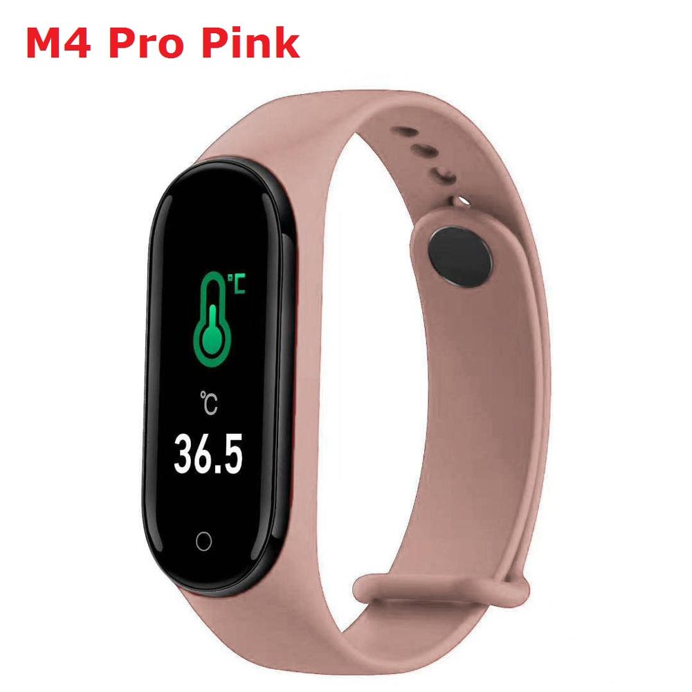 M4 Pro Smart Band Thermometer Heart Rate Blood Pressure monitor Men Smart watch Fitness bracelet Smartband For Android IOS: M4 Pro Pink