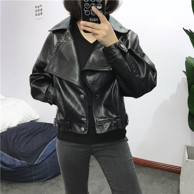 FTLZZ-SACO Bomber de mujer, chaqueta de piel sintética, abrigos de motorista para mujer, prendas de vestir Punk Vintage, chaquetas cortas rojas y verdes para motocicleta: Black / L