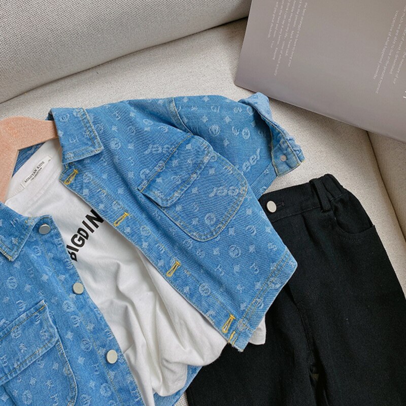 Chaquetas de otoño para niños y niñas, abrigos para bebés de tela vaquera azul de manga larga, chaquetas casuales para niños, ropa para niños E2151,