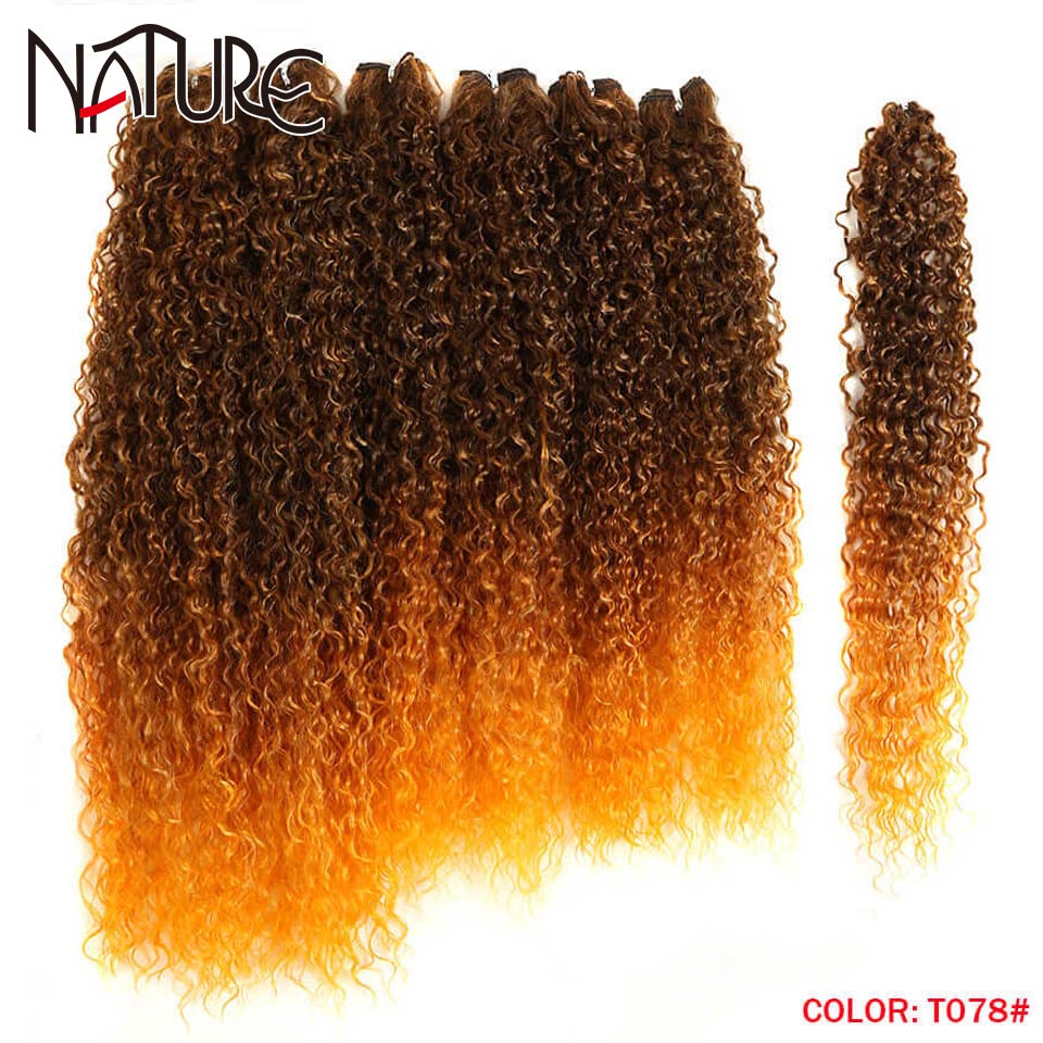 Natura czarne włosy wiązki afro perwersyjne kręstożek włosy syntetyczne rozszerzenia 7 sztuk 22-26 cal Ombre brązowe włosy wyplata wiązki kręstożek włosy: T078