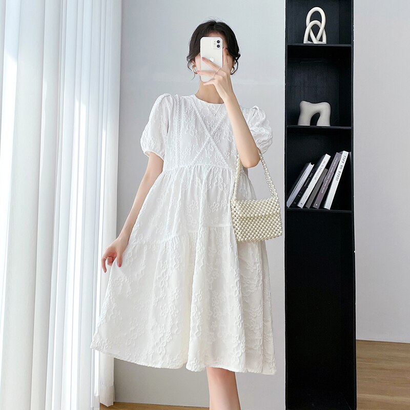 2022 Spring Maternity Clothes Short Sleeve O-Neck White Pregnant Women Dress Beading Party Dress Pregnancy Wedding Dress