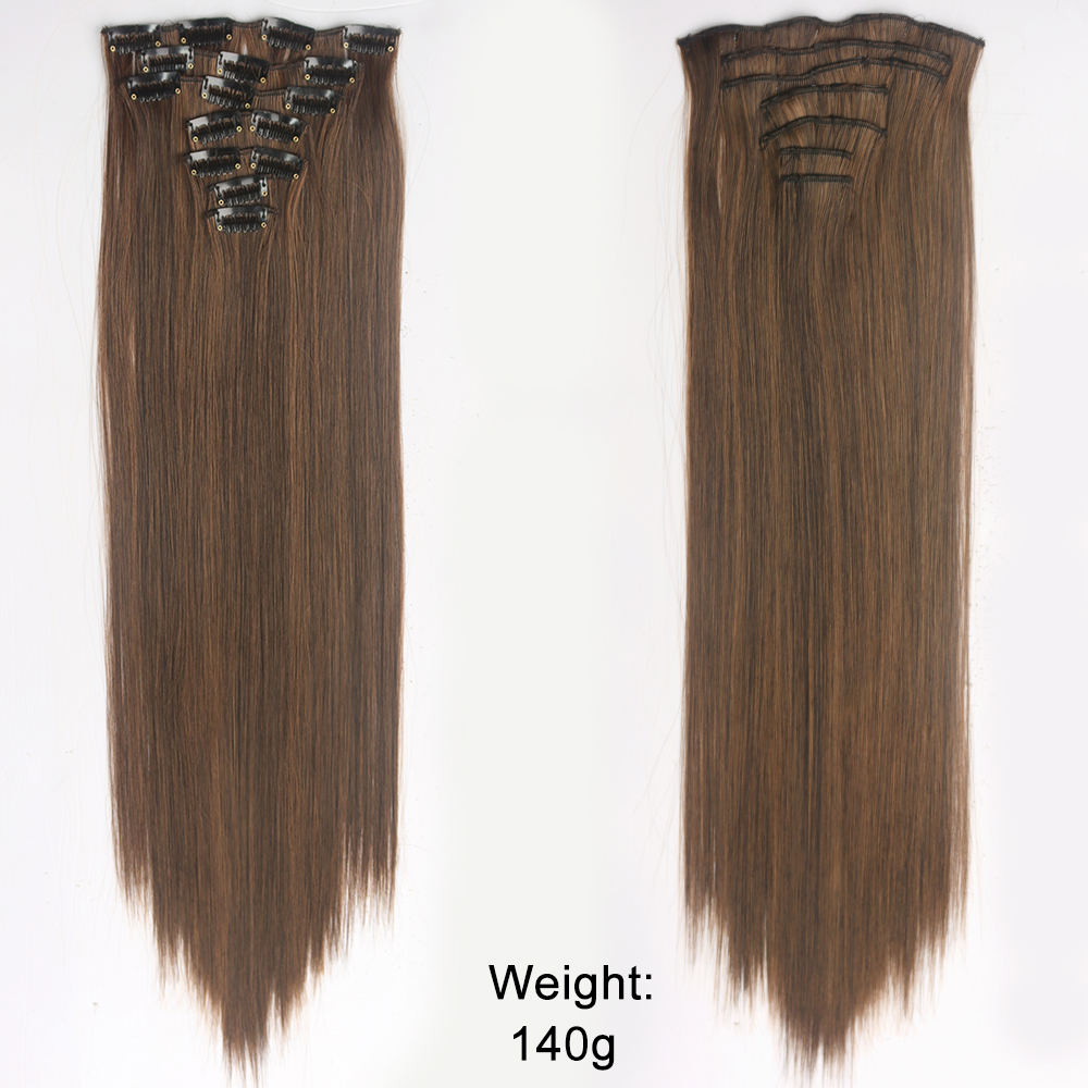 Grampo reto longo em extensões de cabelo 4 pçs/set sintético 22 ''preto marrom escuro cor mista fibra resistente ao calor