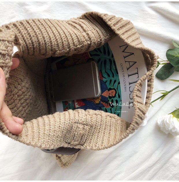 Qiaoduo kobiece wełniane dzianiny warkocz w kratkę torebka nastolatek szydełka moda zimowa szyk retro duża pojemność torba na ramię