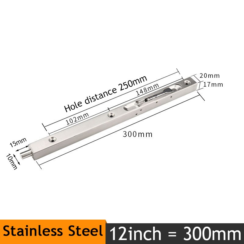 KAK 4/6/8/10 inch Stainless Steel Hidden Door Bolt Security Guard Door Latch Sliding Door Lock Bathroom Bolt Dust Proof Hardware: Silver 12inch