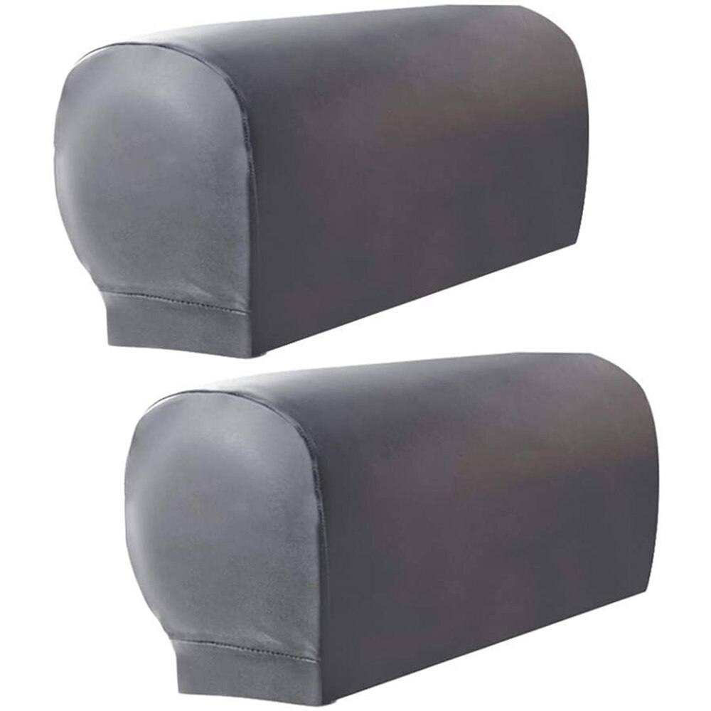 2 stk pu lædersofa armlæn dækker vandtæt ensfarvet lænestolbeskytter aftagelig stræk lænestol betræk hjemmeindretning: Grå