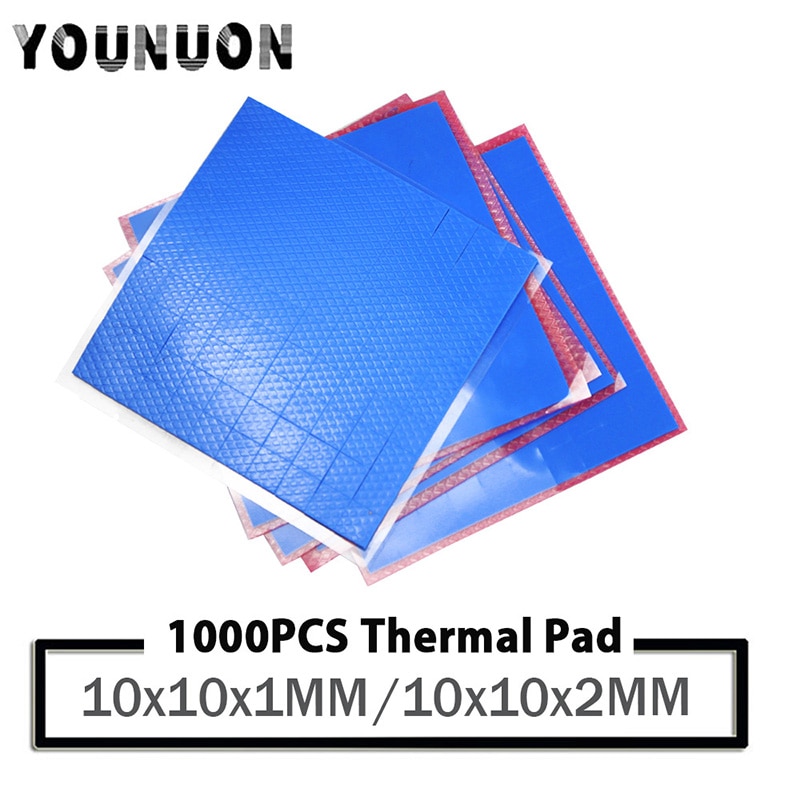 1000 Pcs Younuon 10 Mm * 10 Mm * 1 Mm/2 Mm Smd Dip Ic Chip Geleidende Thermische pad Gpu Cpu Heatsink Cooling Geleidende Siliconen Pad