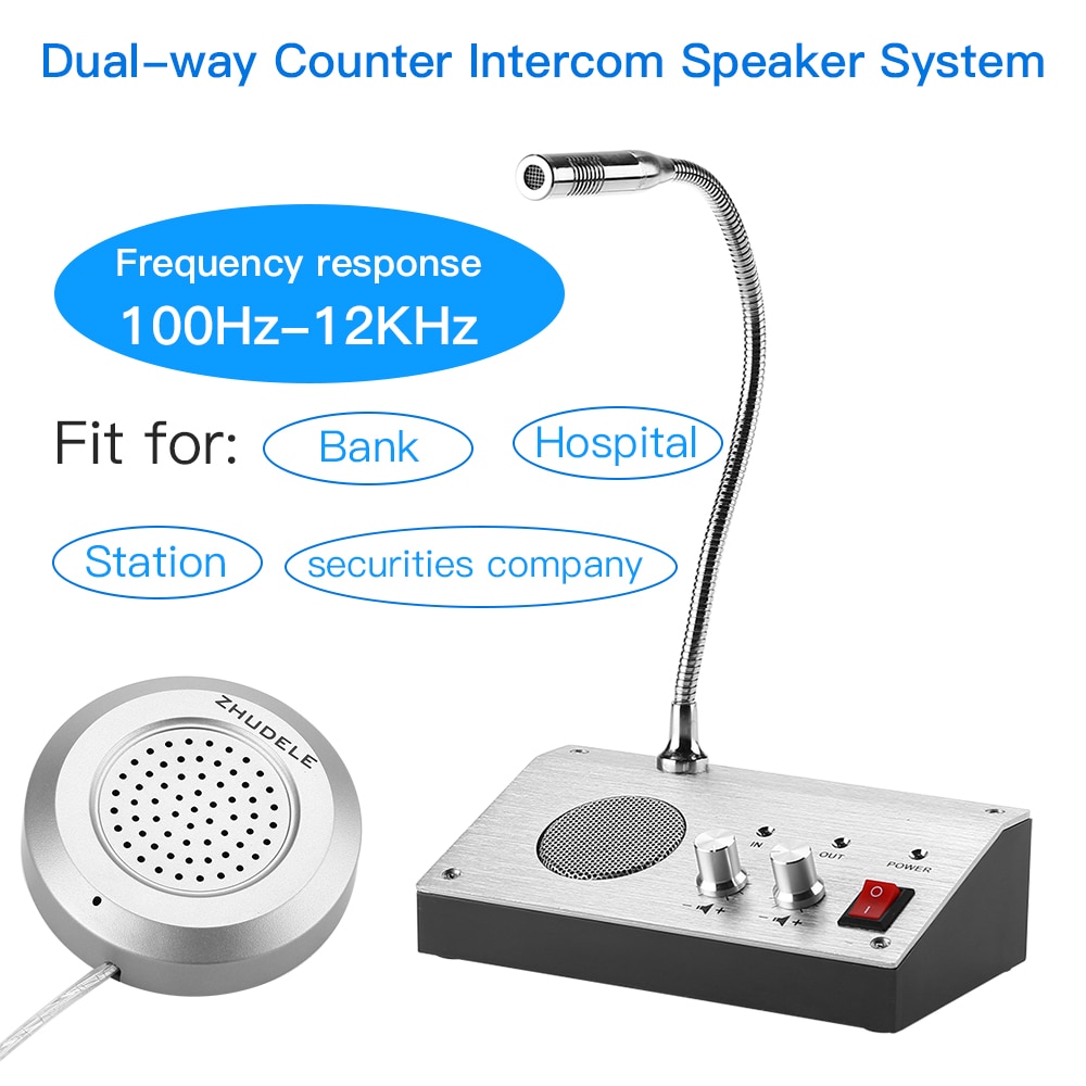 Sistema de intercomunicación de doble vía, intercomunicador para ventana de oficina, contador de cristal, micrófono, altavoz