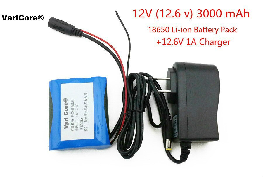 12 V 3000 mAh 18650 Li-ion Rechargeable battery Pack for CCTV Camera 3A Batteries+ 12.6V 1A Charger