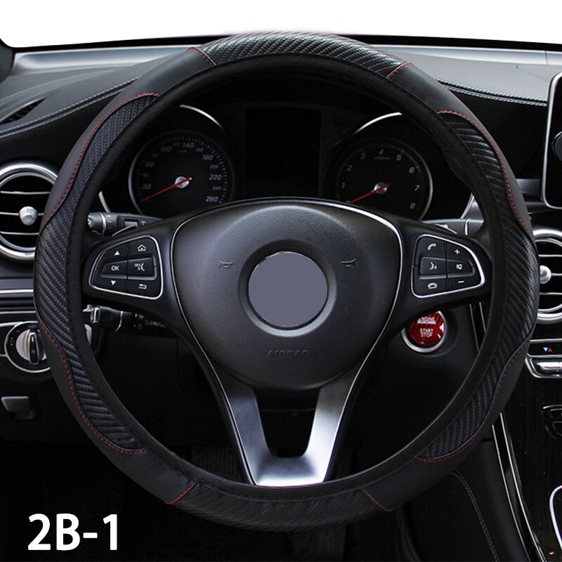 38Cm Ademend Auto Stuurwiel Carbon Fiber Pu Lederen Steering Covers Geschikt Voor Skoda-Ford-Nissan-Vw-Toyota-: 2B-1