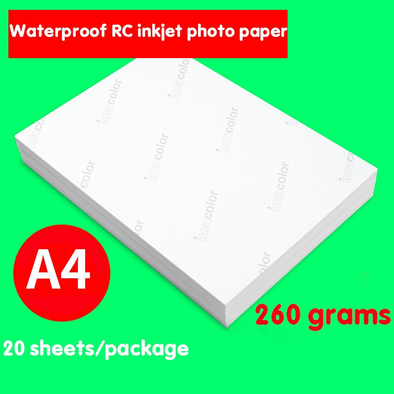 20 Sheets/pack A4 Photo Paper 260g Waterproof Glossy Photo Paper, Suitable for Household Color Inkjet Photo Printer