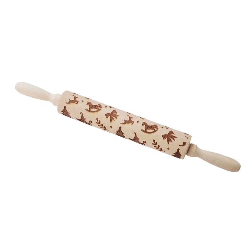 Embossing Rolling Pin Baking Cookies Noodle Biscuit Fondant Cake Dough Engraved Roller Reindeer Snowflake Kitchen Tools: Wooden horse