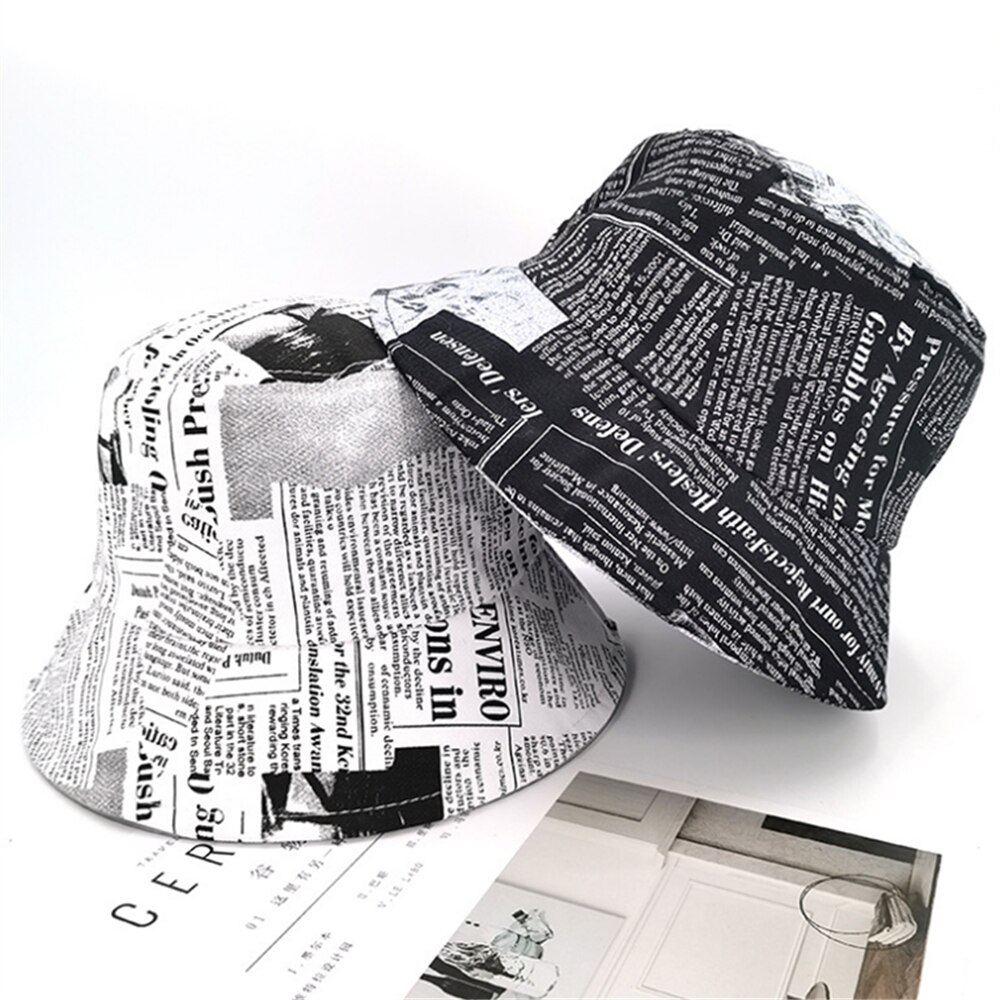 Printed Newspaper Basin Hat Summer Letter Hat Female Bucket Hat Street Personality Graffiti Fisherman Hat