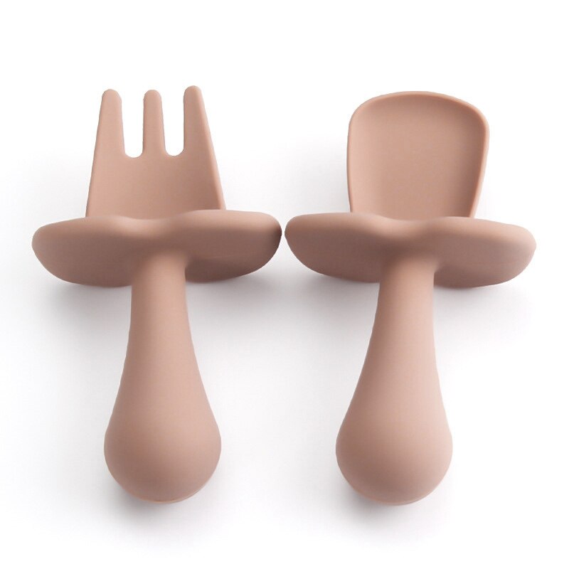 Juego de 2 unids/set de vajilla de silicona para bebé, utensilios de entrenamiento de autoalimentación, de fácil agarre, tenedores de mango corto: S14