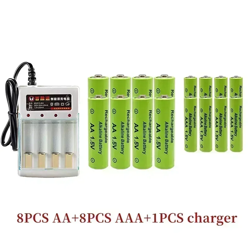1.5V rechargeable battery, AA3800 + AAA 3000mAh+Charger, alkaline technology, suitable for remote control, toys / computers, etc: black