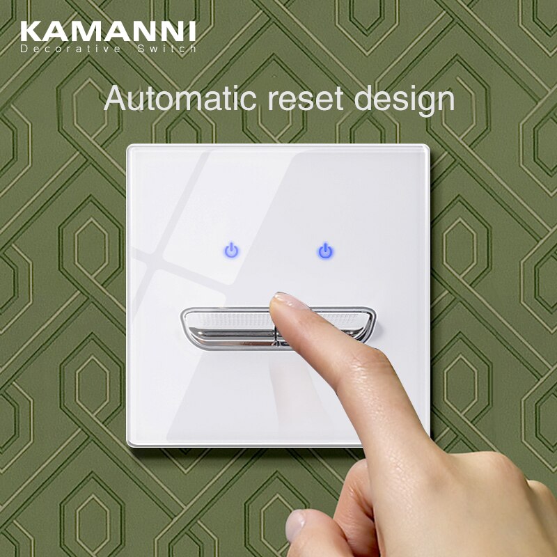 KAMANNI Luxury Light Switch General Standard Crystal Tempered Glass 2Gang 2 Way Switch White Push Botton wall Switches 220V