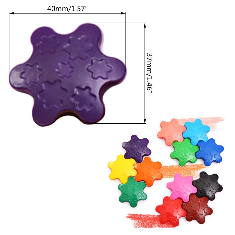 Crayones con forma de copo de nieve de cera no tóxicos, 12 colores, herramienta de dibujo de pintura segura lavable para niños pequeños, suministros de arte escolar