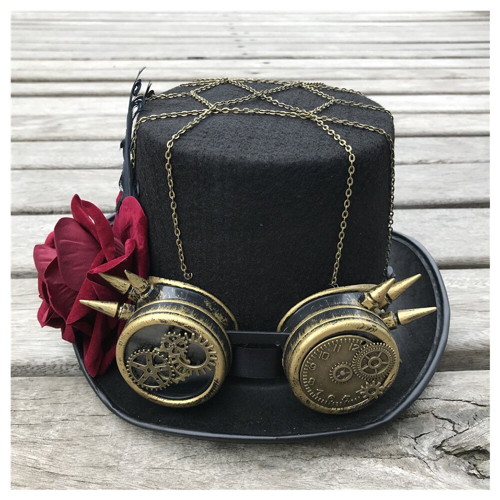 Chapeau Steampunk fait à la main pour femmes, avec lunettes et motif de fleurs, chapeau magique, taille 57CM