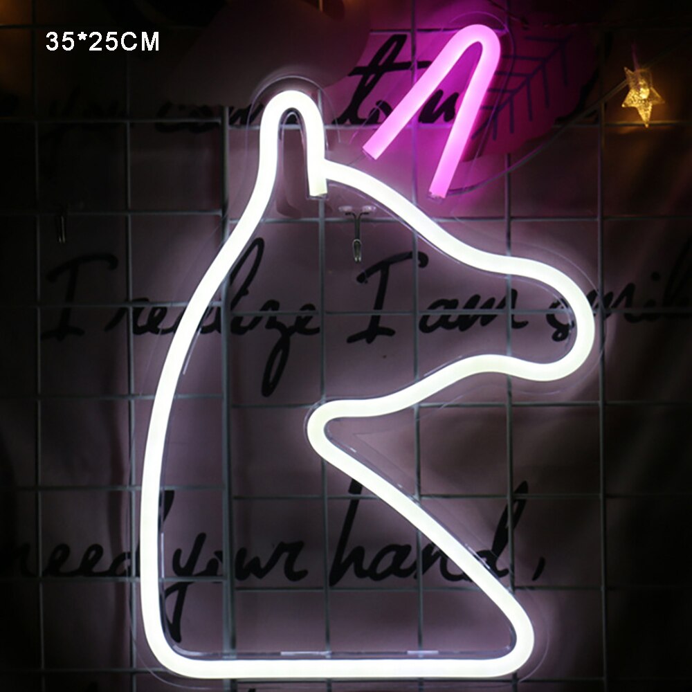 LED Neon Sign USB Powered Party Wall Hanging Light Christmas Tree Love Moon Star Unicorn Smile Cloud Gutar Bedroom Decor: Unicorn-2