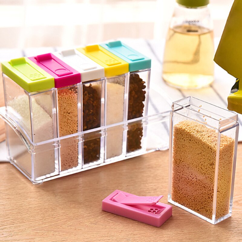 New Acrílico Transparente Colorido Tampa do Frasco da Especiaria Caixa de Tempero 6 pçs/set Utensílios de Cozinha Sal Galheteiro Condimento Caixa De Recipientes De Armazenamento
