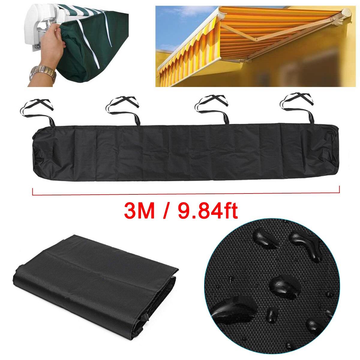 2/2.5/3/3.5/4/4.5/5m Oxford Patio Awning Winter Storage Bag Yard Garden Shelter Rain Weather Cover Protector Sun Canopy Cloth: Black-3M