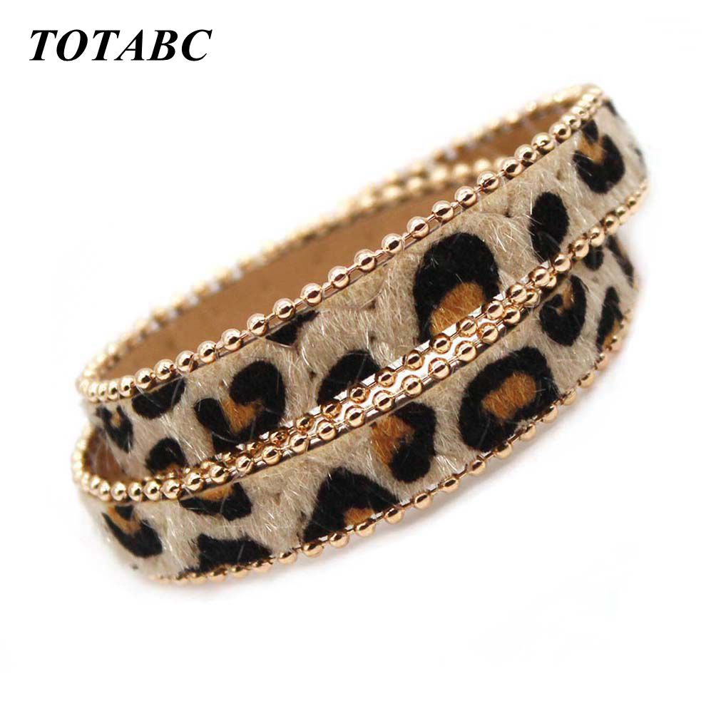 Bracelet Punk en cuir avec motif léopard pour femmes, couleur or, bouton, Vintage, , bijoux,