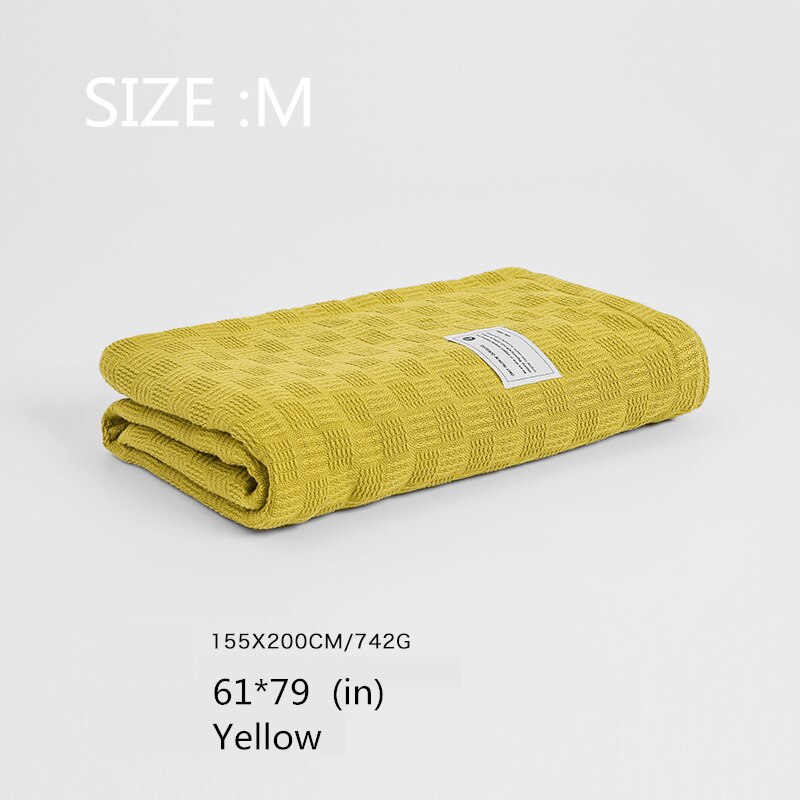Manta de punto grueso para verano, sábanas aire acondicionado de algodón puro, manta de piel, manta para siesta Oficina, Sábana de Color sólido para el hogar: Yellow M