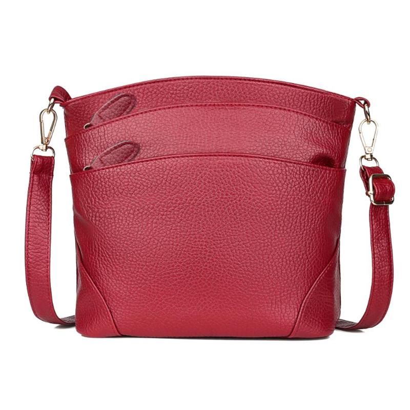 Sac à bandoulière décontracté Simple couleur unie petit Sac à main de messager femmes sacs à bandoulière en cuir PU Sac A Dos Bolsas Feminina Mujer: Red