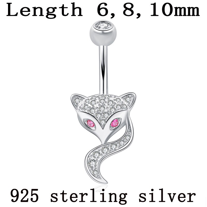 S925 navle ring dyr hoved 925 sterling sølv kvinder ingen allergisk krop smykker navle ring piercing kort lang pinlængde