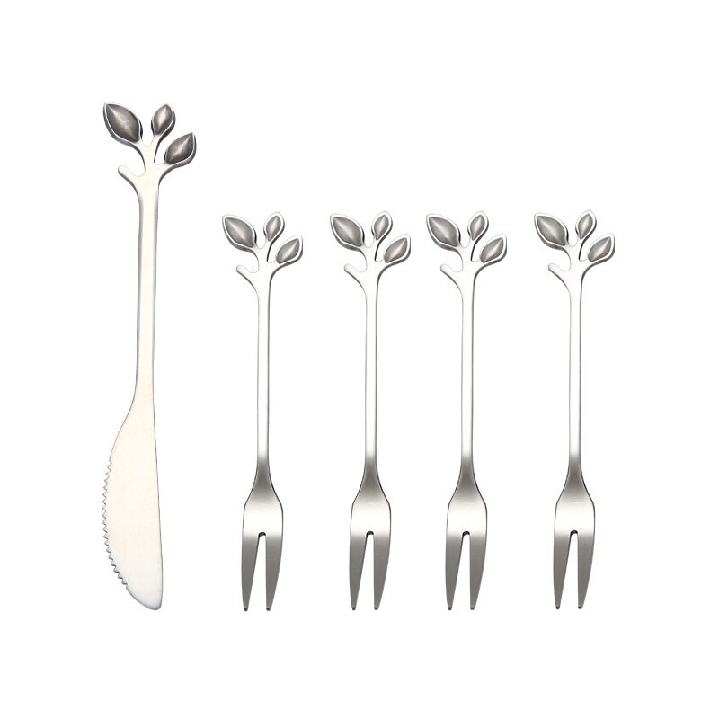 1/5pIeces Rosegold FruitFork Cake Knife 304 Stainless Steel Dessert Fork Cake Knife Tableware Accessories For Chistmas: Sliver 5PCS