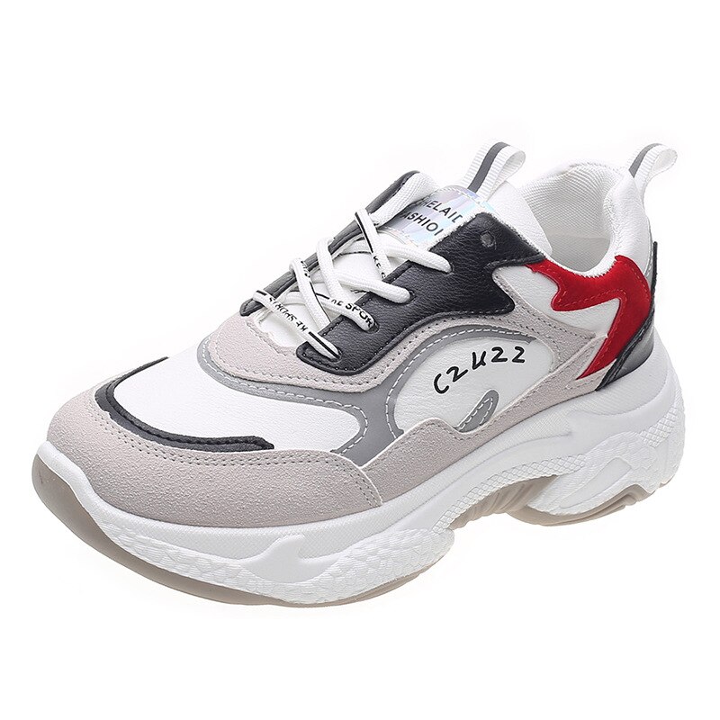 Chunky Sneakers PU Leathable Vrouwen Dikke Zool Vrouwelijke Schoenen Vrouw sport lace-up ronde neus comfortabele schoenen z14-71: WHITE / 7