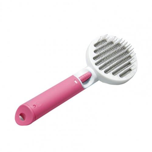 Brosse de Massage en acier inoxydable pour animaux de compagnie, peigne incliné, dents, facile à utiliser, brosse de toilettage pour chat:  Pink Round