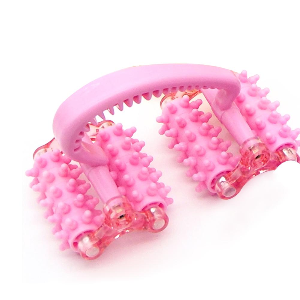 Muscle Roller Handle 4 Wheels Muscle Massage Roller Manual Deep Tissue Massage Roller For Muscle Soreness Back Recovery: Pink