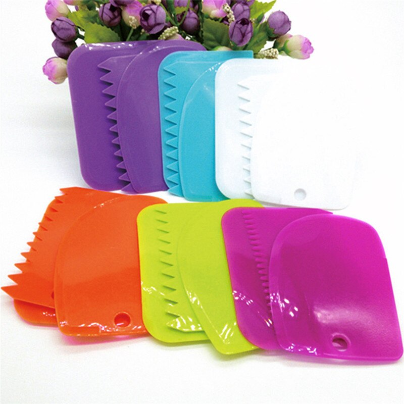 3 stk/sett plastdeigkniv glasur fondantskrape taggete kant vanlig glatt kakepadle kakespader baking konditorverktøy