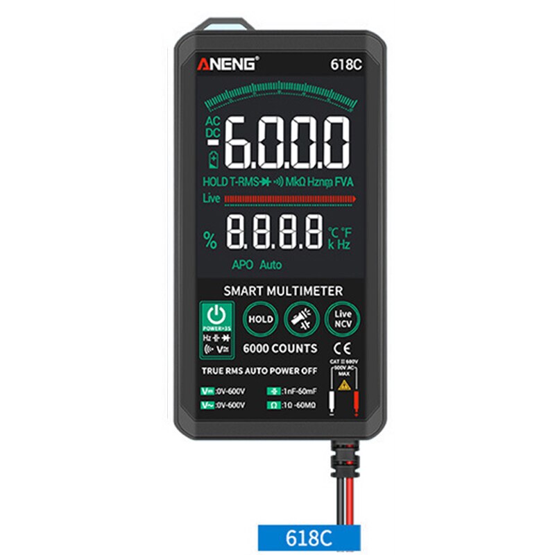 618C Digital Multimeter DC Analog Bar True RMS Auto Tester Transistor Capacitor NCV Testers Meter: 618C