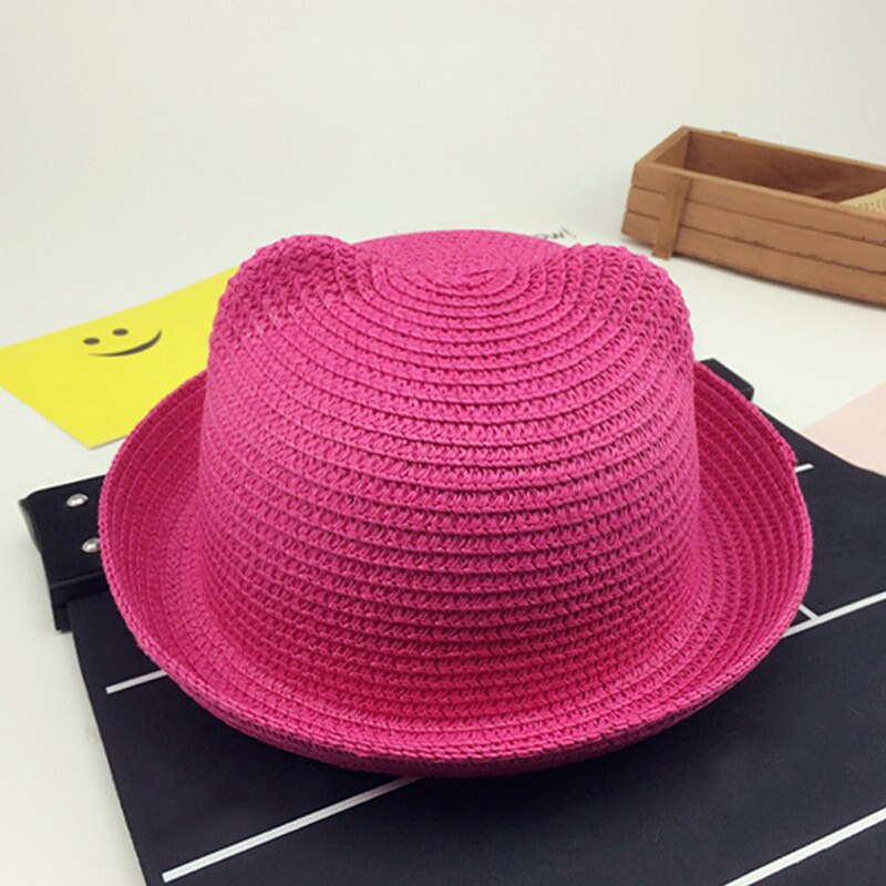 Sombreros de paja a la para chicas y niños, gorros de paja para el sol de bebé, gorro de decoración con orejas de gato flexible y sólido, dg88