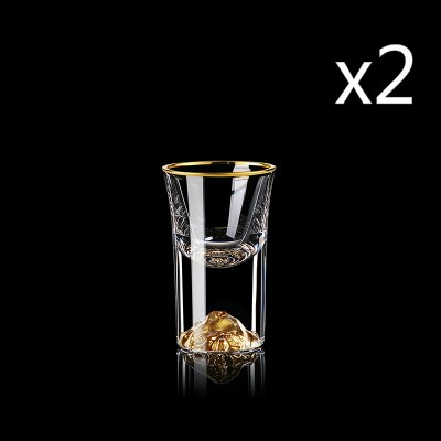 Top Grade Golden Mountain Liquor Shot Glass Wine Decanter Crystal Vodka White Spirit Gold Foil Dispenser Small Cups Wineglass: 2 Pieces Glass