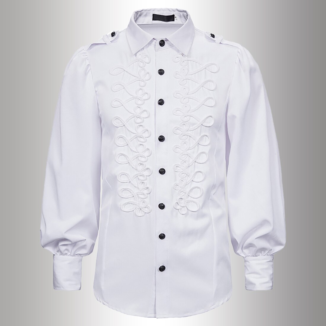 Vintage victorien blanc dentelle ébouriffé col lanterne à manches longues chemise hommes gothique Renaissance médiévale haut grande taille XXL