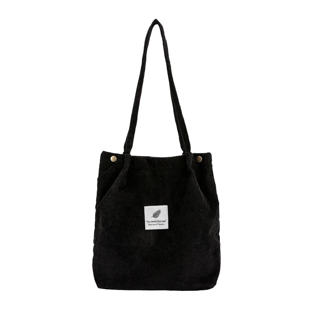 Large Capacity Ladies Corduroy Women Bag Shoulder Bag Casual Canvas Bag Soft Women's Handbag Bags Bolso Mujer #SRN: Black