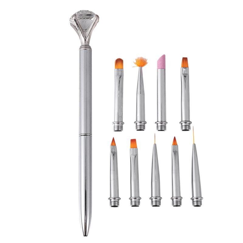 1 Set/10Pcs Vervangbare Nail Art Brush Pen Set Professionele Nail Art Schilderen Pen Manicure Diy Nail Decoratie tool: Zilver