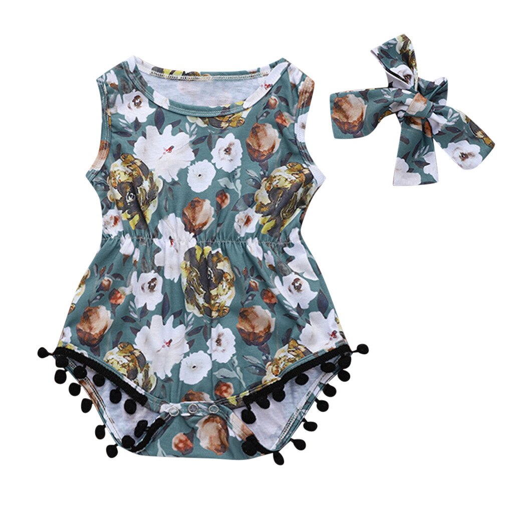 Zomer Baby Meisje Kleding Bloemen Haarband Meisjes Kleding 0-24M Baby Kleding Toevallige Korte Mouwen Baby bodysuits 2 Stuks Outfits: Beige / 0-6 Months