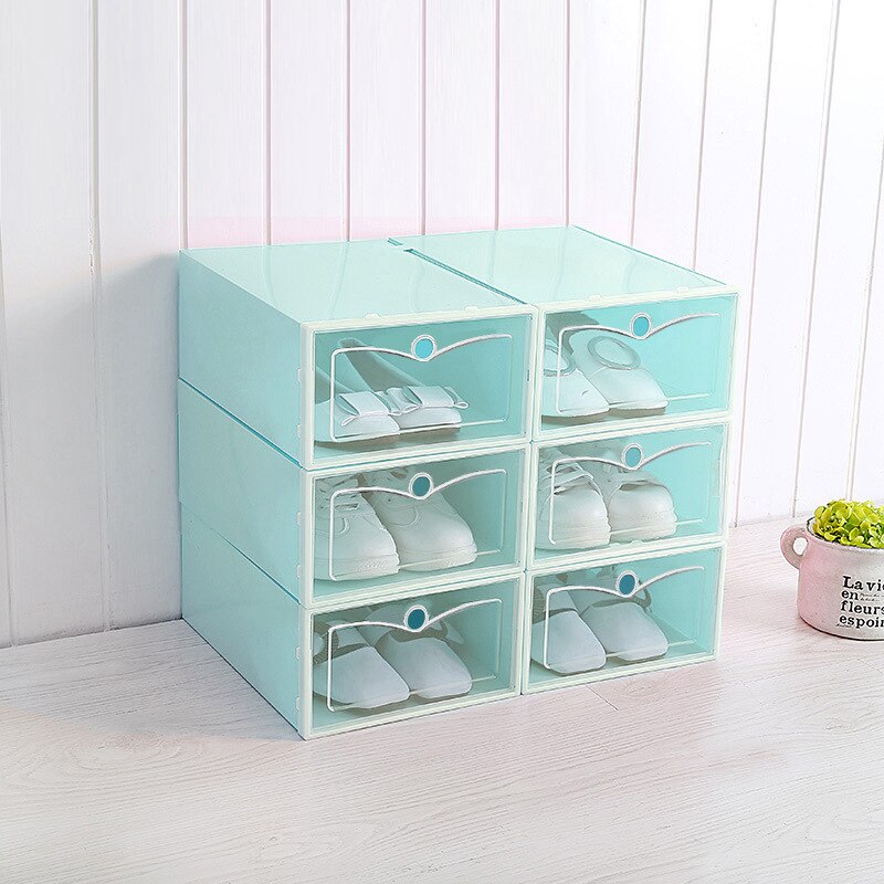 6pcs/set Thickened Flip Shoes Transparent Drawer Case PP Plastic Shoe Boxes Stackable Box Storage Shoe Box Storage organizer: Small Green 1 Pack