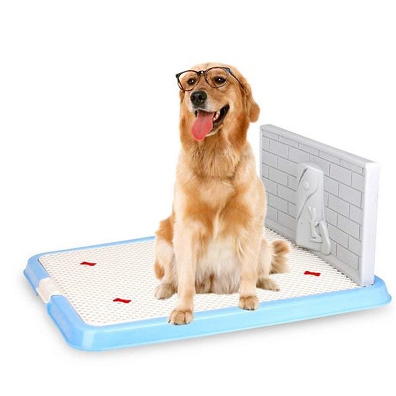 Indoor Pet Dog Puppy Potty Tray with Pee Post Protection Simulation Wall,No-Torn Puppy Pad Dog Toilet for Male/Boy Puppies and