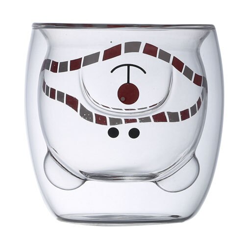 Grappige dieren dubbelwandige glazen beker kerst koffiemok melkglas hittebestendig loodvrij glas verre dubbele paroi: Sjaal beer