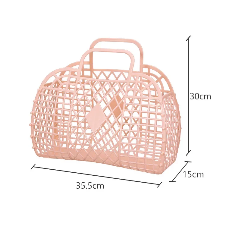 Plast hul oppbevaringskurv, sammenleggbar badekurv, fruktkurv: Rosa