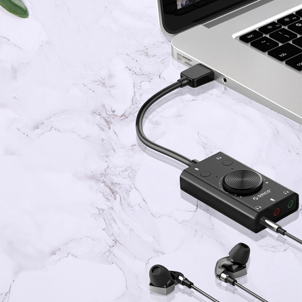 USB Sound Card Plug and Play External Stereo Sound Adapter Splitter Converter with Volume Control Supports TRS/TRRS